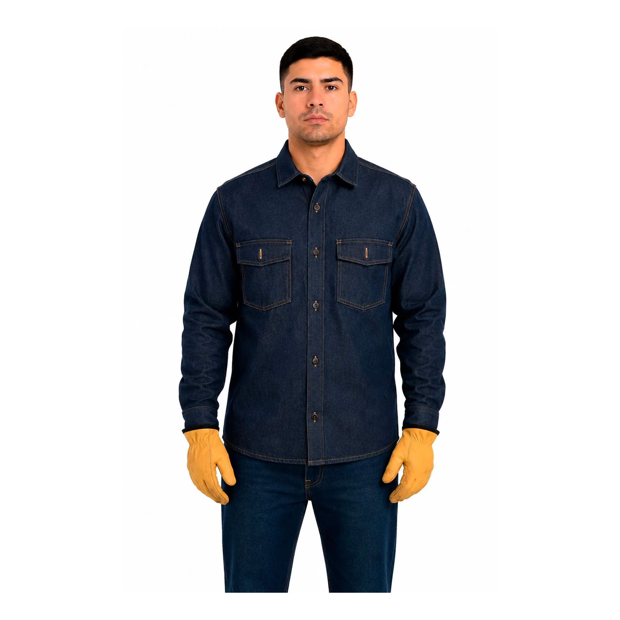 Camisa En Jean Azul Oscuro Tipo Soldador 14 Oz Manga Larga