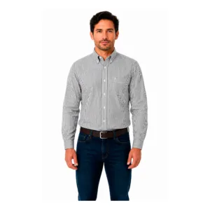 Camisas Tipo Oxford Laboral Color Gris Con Rayas Negras Para Hombre